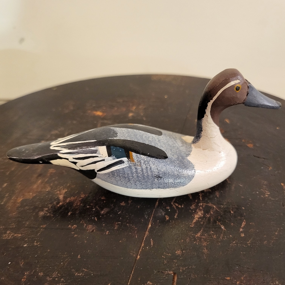 Hand Carved Miniature Duck Decoy Signed Clarence Bauer 1983